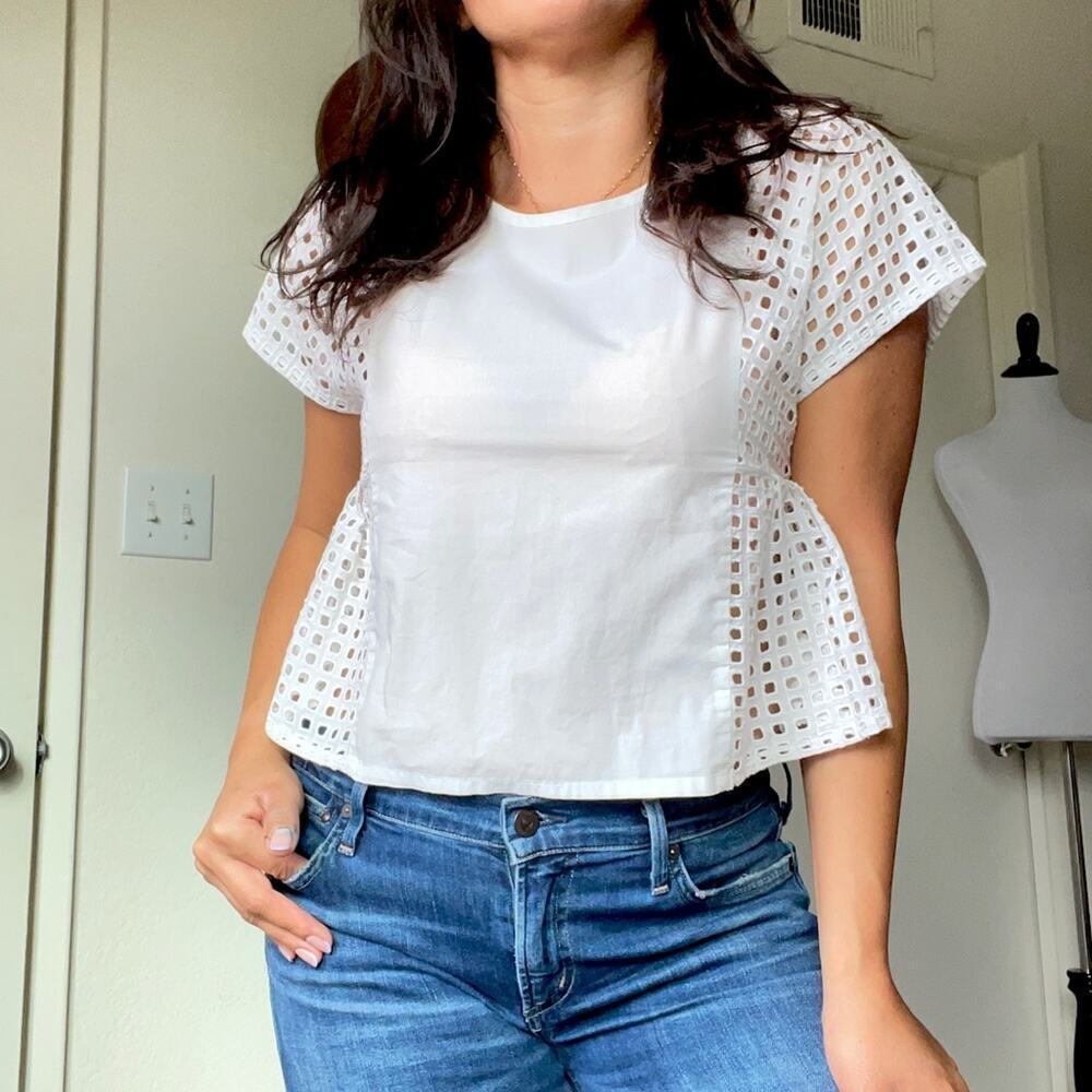 Madewell White Eyelet Floatweave Short Sleeve Summer Top Small 🔥 - Picture 7 of 7